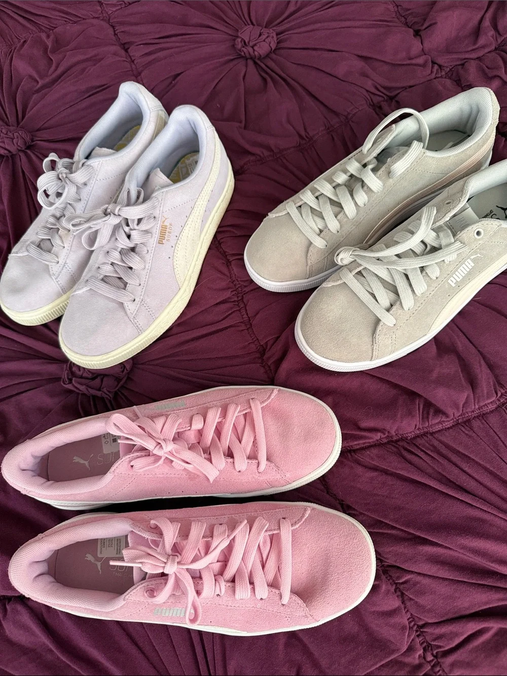 Bundle of Puma Women's \ Kids suede Sneakers in Pastel Pink, Lilac, Gray